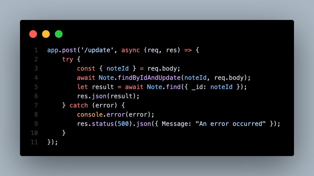 Note update function source code